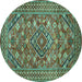 Round Persian Turquoise Traditional Rug, tr74turq