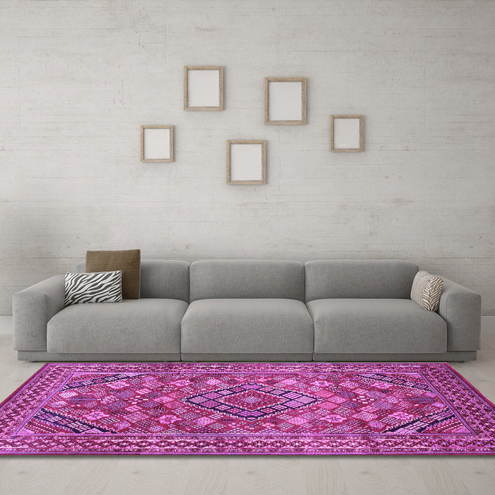 Machine Washable Persian Purple Traditional Area Rugs in a Living Room, wshtr74pur