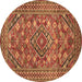 Round Persian Brown Traditional Rug, tr74brn