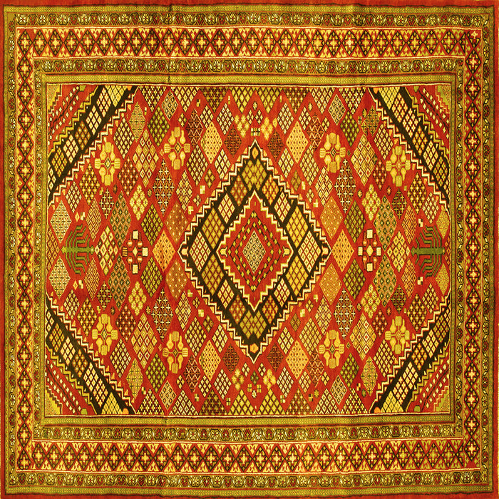 Square Machine Washable Persian Yellow Traditional Rug, wshtr74yw