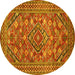 Round Machine Washable Persian Yellow Traditional Rug, wshtr74yw