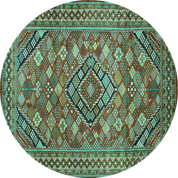 Round Machine Washable Persian Turquoise Traditional Area Rugs, wshtr74turq