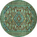 Round Machine Washable Persian Turquoise Traditional Area Rugs, wshtr74turq