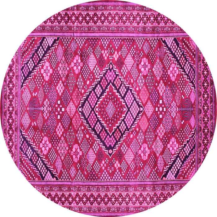 Round Machine Washable Persian Pink Traditional Rug, wshtr74pnk