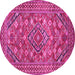 Round Machine Washable Persian Pink Traditional Rug, wshtr74pnk