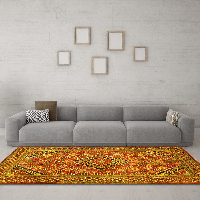 Machine Washable Persian Yellow Traditional Rug in a Living Room, wshtr74yw