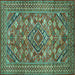 Square Machine Washable Persian Turquoise Traditional Area Rugs, wshtr74turq