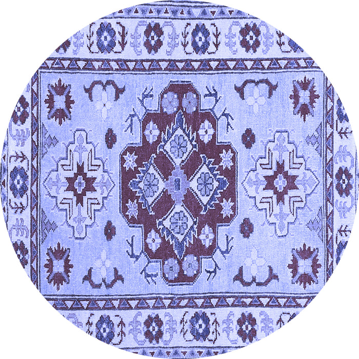 Round Machine Washable Persian Blue Traditional Rug, wshtr750blu