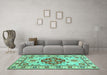 Machine Washable Persian Turquoise Traditional Area Rugs in a Living Room,, wshtr750turq