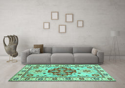 Machine Washable Persian Turquoise Traditional Area Rugs in a Living Room,, wshtr750turq