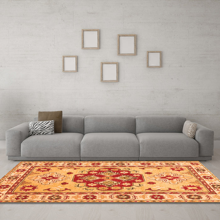 Machine Washable Persian Orange Traditional Area Rugs in a Living Room, wshtr750org