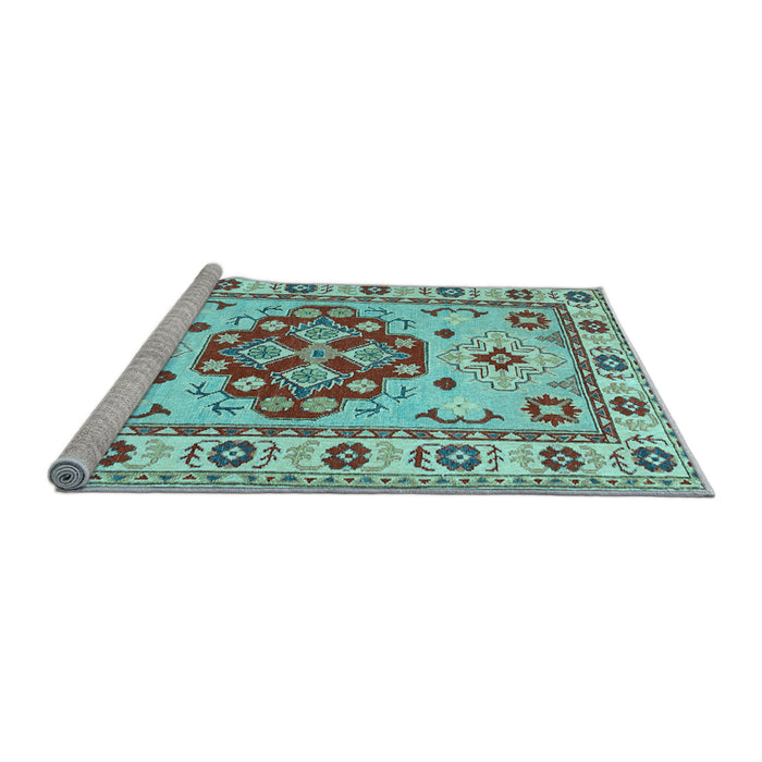 Sideview of Machine Washable Persian Light Blue Traditional Rug, wshtr750lblu