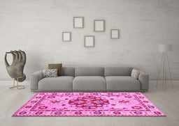 Machine Washable Persian Pink Traditional Rug in a Living Room, wshtr750pnk