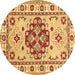 Round Machine Washable Persian Brown Traditional Rug, wshtr750brn