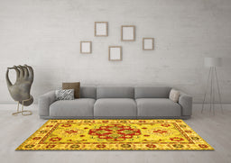 Machine Washable Persian Yellow Traditional Rug in a Living Room, wshtr750yw