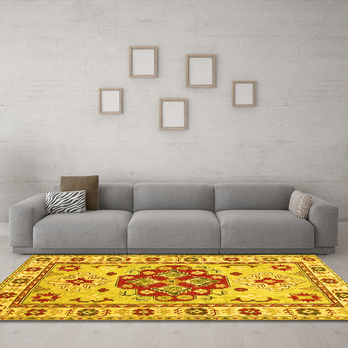 Machine Washable Persian Yellow Traditional Rug in a Living Room, wshtr750yw