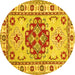 Round Machine Washable Persian Yellow Traditional Rug, wshtr750yw