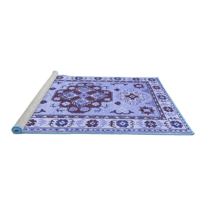 Sideview of Machine Washable Persian Blue Traditional Rug, wshtr750blu