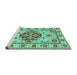 Sideview of Machine Washable Persian Turquoise Traditional Area Rugs, wshtr750turq