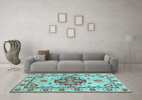 Machine Washable Persian Light Blue Traditional Rug, wshtr750lblu