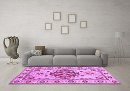 Machine Washable Persian Purple Traditional Area Rugs in a Living Room, wshtr750pur