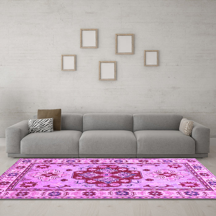Machine Washable Persian Purple Traditional Area Rugs in a Living Room, wshtr750pur