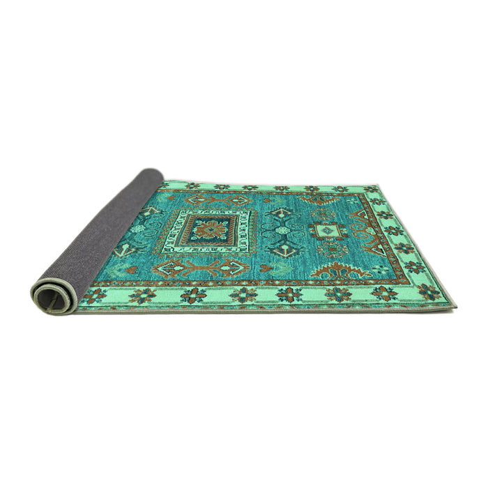 Sideview of Geometric Turquoise Traditional Rug, tr751turq