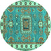 Round Geometric Turquoise Traditional Rug, tr751turq