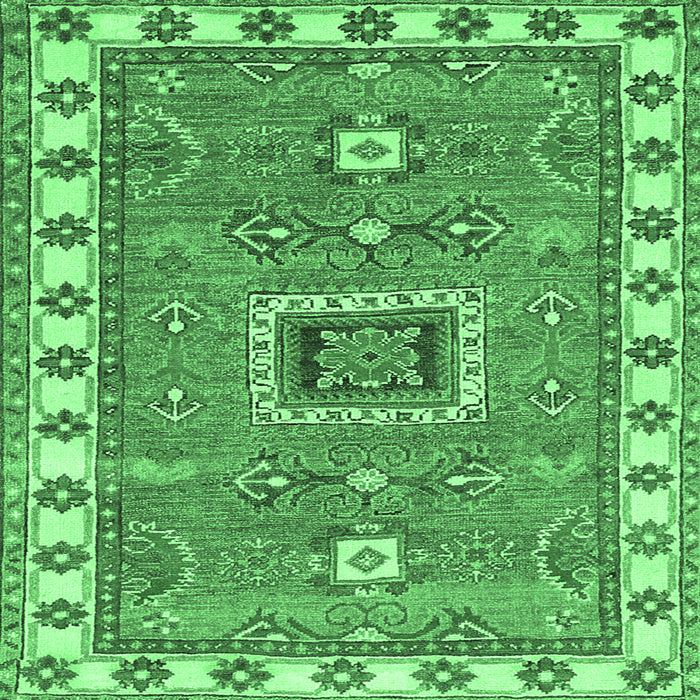 Square Geometric Emerald Green Traditional Rug, tr751emgrn