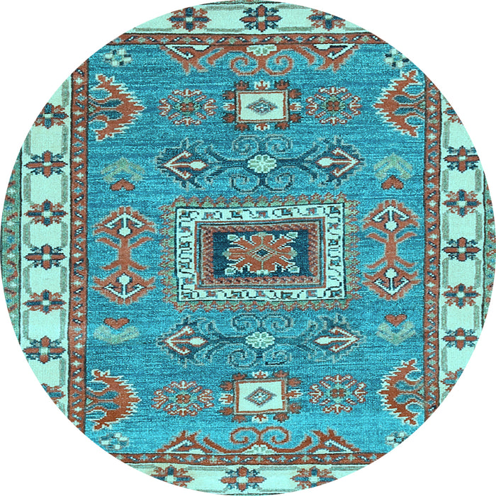 Round Machine Washable Geometric Light Blue Traditional Rug, wshtr751lblu