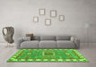 Machine Washable Geometric Green Traditional Area Rugs in a Living Room,, wshtr751grn