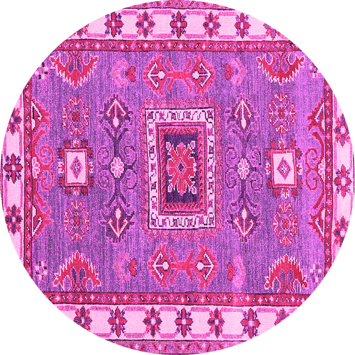 Round Machine Washable Geometric Pink Traditional Rug, wshtr751pnk