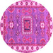 Round Machine Washable Geometric Pink Traditional Rug, wshtr751pnk
