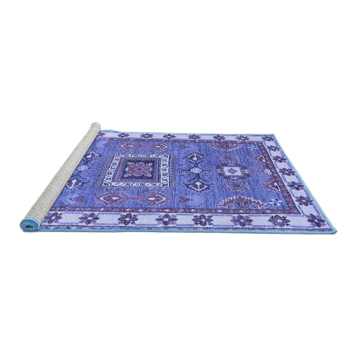 Sideview of Machine Washable Geometric Blue Traditional Rug, wshtr751blu