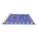 Sideview of Machine Washable Geometric Blue Traditional Rug, wshtr751blu