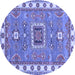 Round Machine Washable Geometric Blue Traditional Rug, wshtr751blu