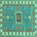 Square Machine Washable Geometric Turquoise Traditional Area Rugs, wshtr751turq