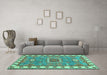 Machine Washable Geometric Turquoise Traditional Area Rugs in a Living Room,, wshtr751turq