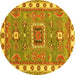 Round Machine Washable Geometric Yellow Traditional Rug, wshtr751yw
