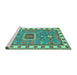 Sideview of Machine Washable Geometric Turquoise Traditional Area Rugs, wshtr751turq