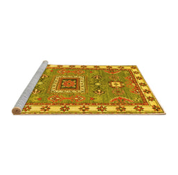 Sideview of Machine Washable Geometric Yellow Traditional Rug, wshtr751yw