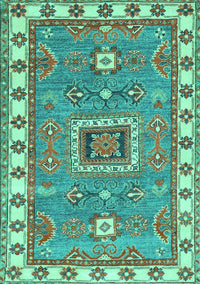 Geometric Turquoise Traditional Rug, tr751turq