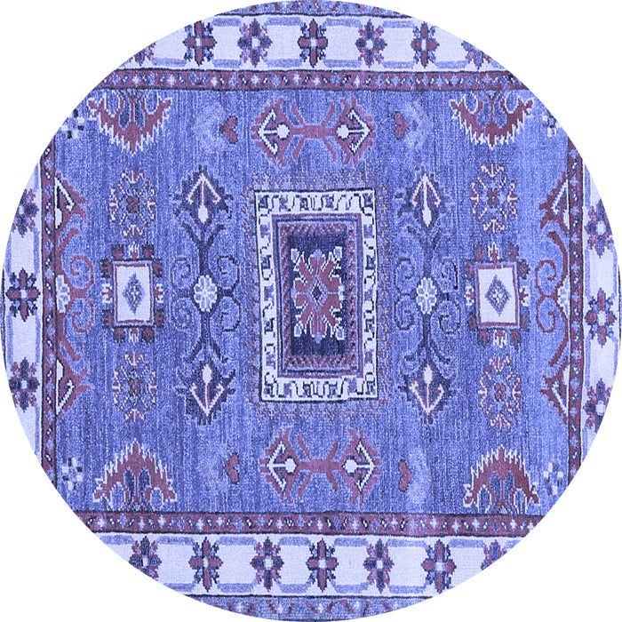 Round Geometric Blue Traditional Rug, tr751blu
