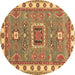 Round Geometric Brown Traditional Rug, tr751brn