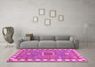 Machine Washable Geometric Pink Traditional Rug in a Living Room, wshtr751pnk