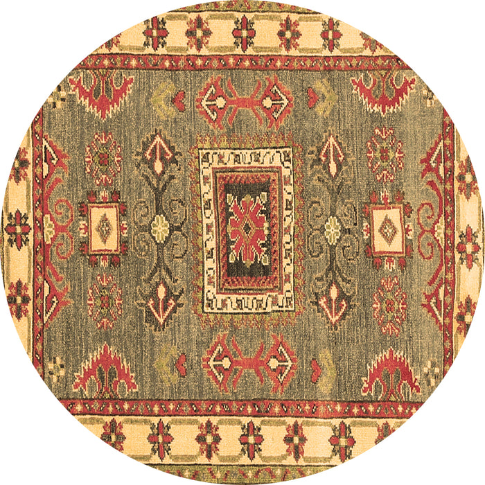 Round Machine Washable Geometric Brown Traditional Rug, wshtr751brn