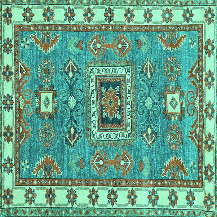 Square Geometric Turquoise Traditional Rug, tr751turq