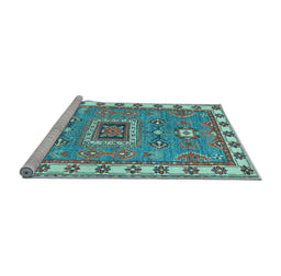 Sideview of Machine Washable Geometric Light Blue Traditional Rug, wshtr751lblu