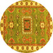 Round Geometric Yellow Traditional Rug, tr751yw