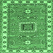 Square Machine Washable Geometric Emerald Green Traditional Area Rugs, wshtr751emgrn